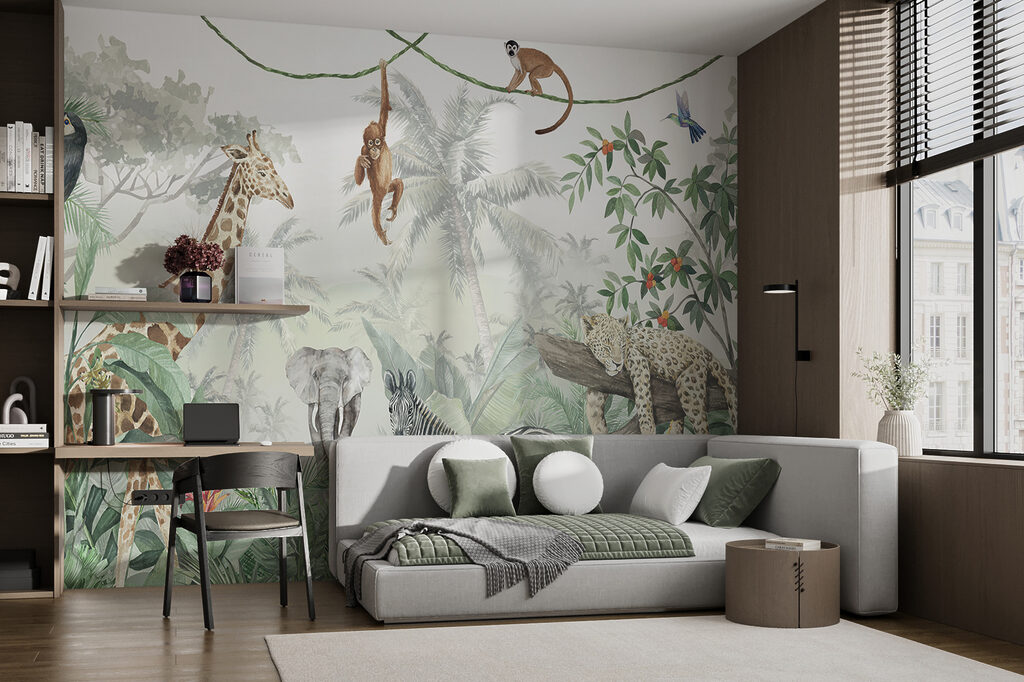 Wall mural of animals in the jungle