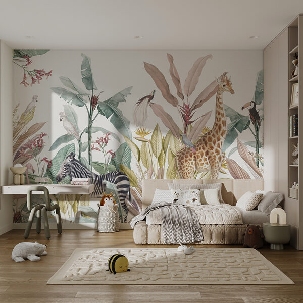 Papel pintado con cebras y pájaros Papel pintado con cebras y pájaros
