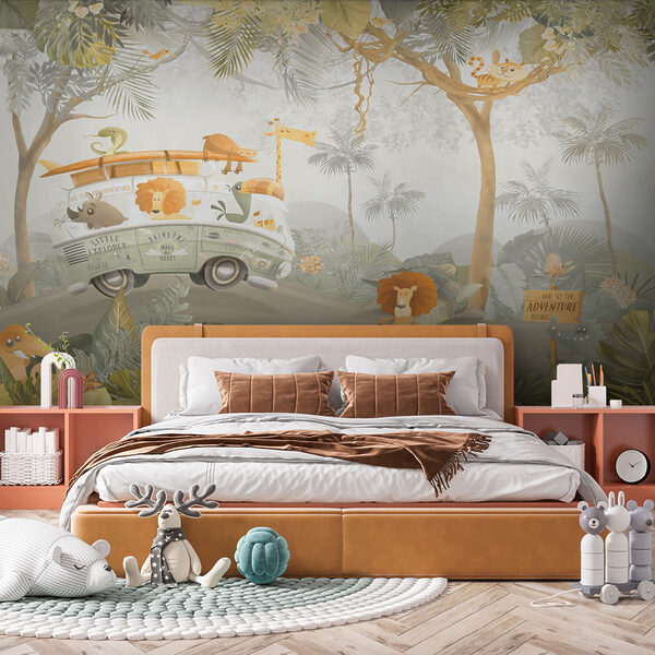 Wallpaper with animals and trees