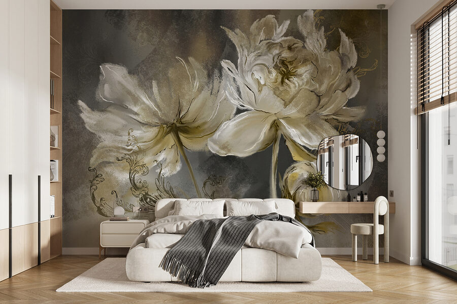 Pintura de flores sobre una superficie