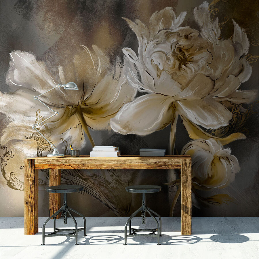Pintura de flores sobre una superficie