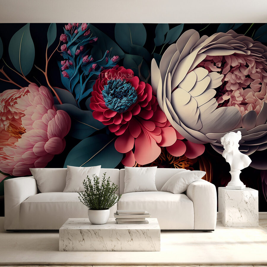 Grupo de flores con hojas