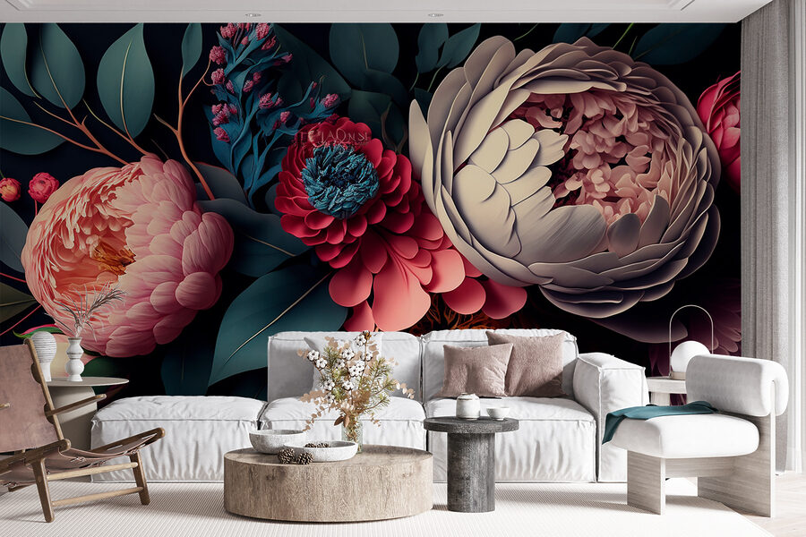 Grupo de flores con hojas