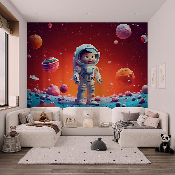 Dibujo animado de un astronauta de juguete en el espacio Dibujo animado de un astronauta de juguete en el espacio