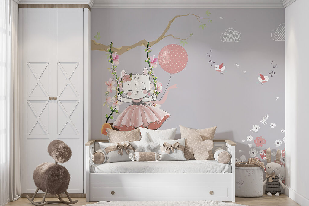 Cartoon of a cat on a swing Cartoon of a cat on a swing