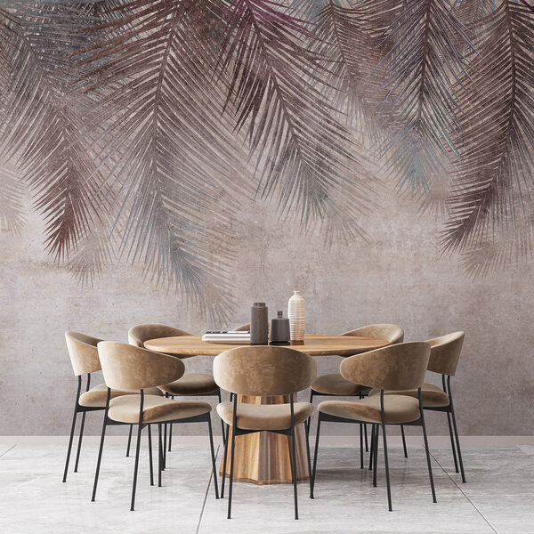 Muted palm leaves on textured background