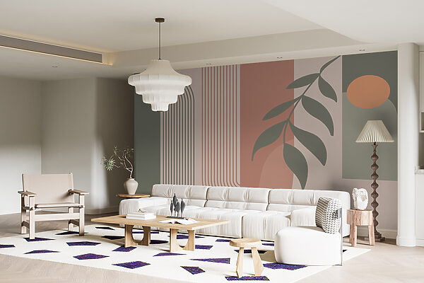 Green and pink lines and a leaf