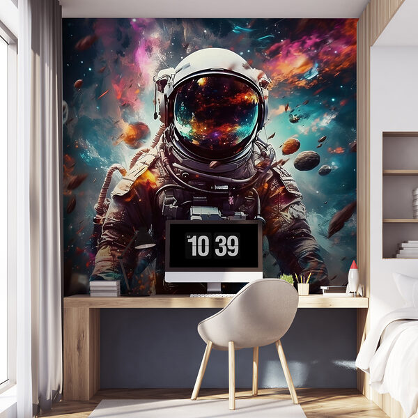 Un astronauta en el espacio con un gran casco Un astronauta en el espacio con un gran casco