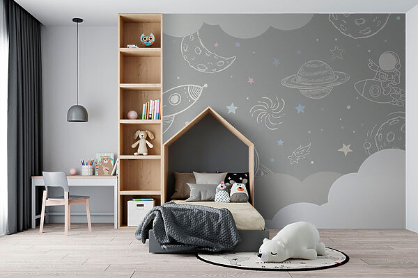 Fondo gris con nubes y cohetes Fondo gris con nubes y cohetes