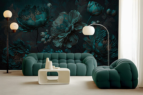 Elegante arreglo floral verde azulado sobre lienzo. Elegante arreglo floral verde azulado sobre lienzo.