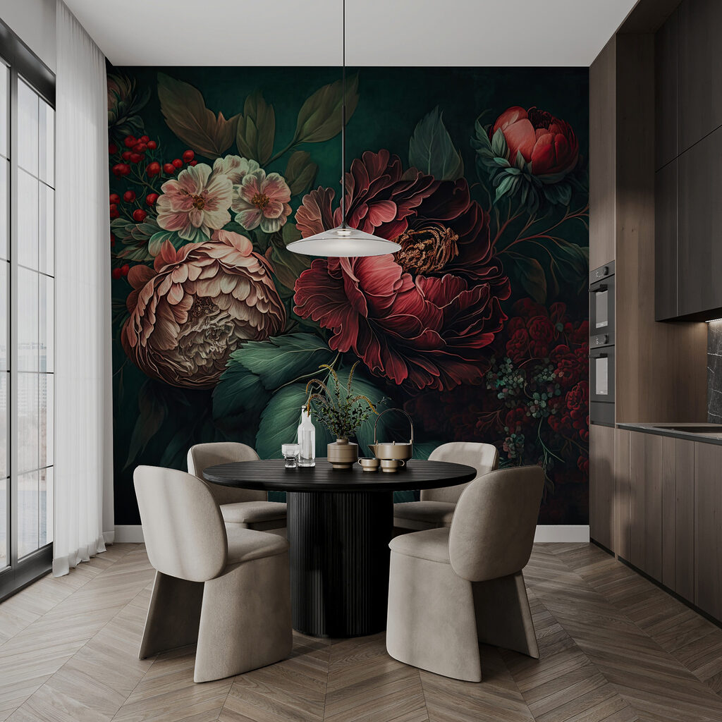 Painting of flowers and leaves