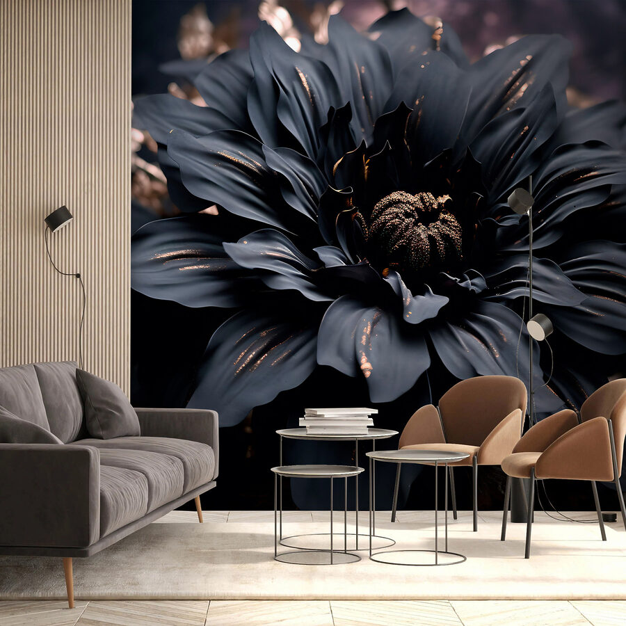 La elegante flor noir brilla en la oscuridad.
