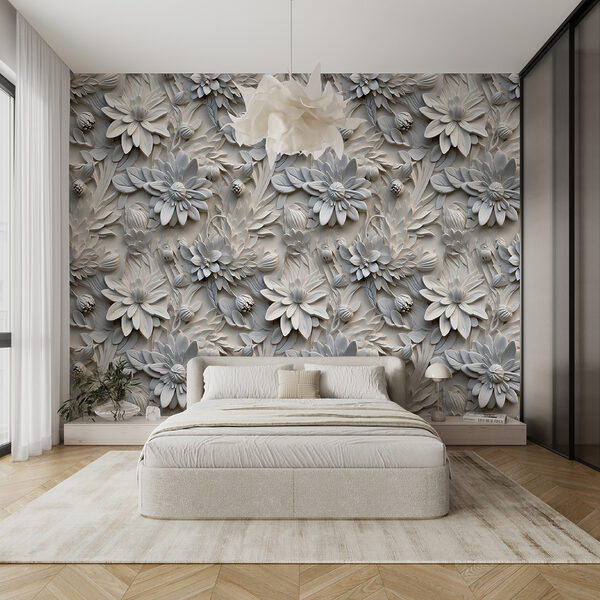 Estampado de flores blancas en una pared Estampado de flores blancas en una pared