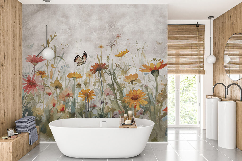 Butterfly flying over a flower field Butterfly flying over a flower field