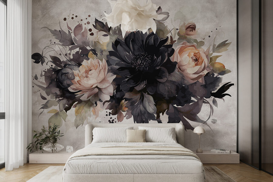 Pintura de flores y hojas