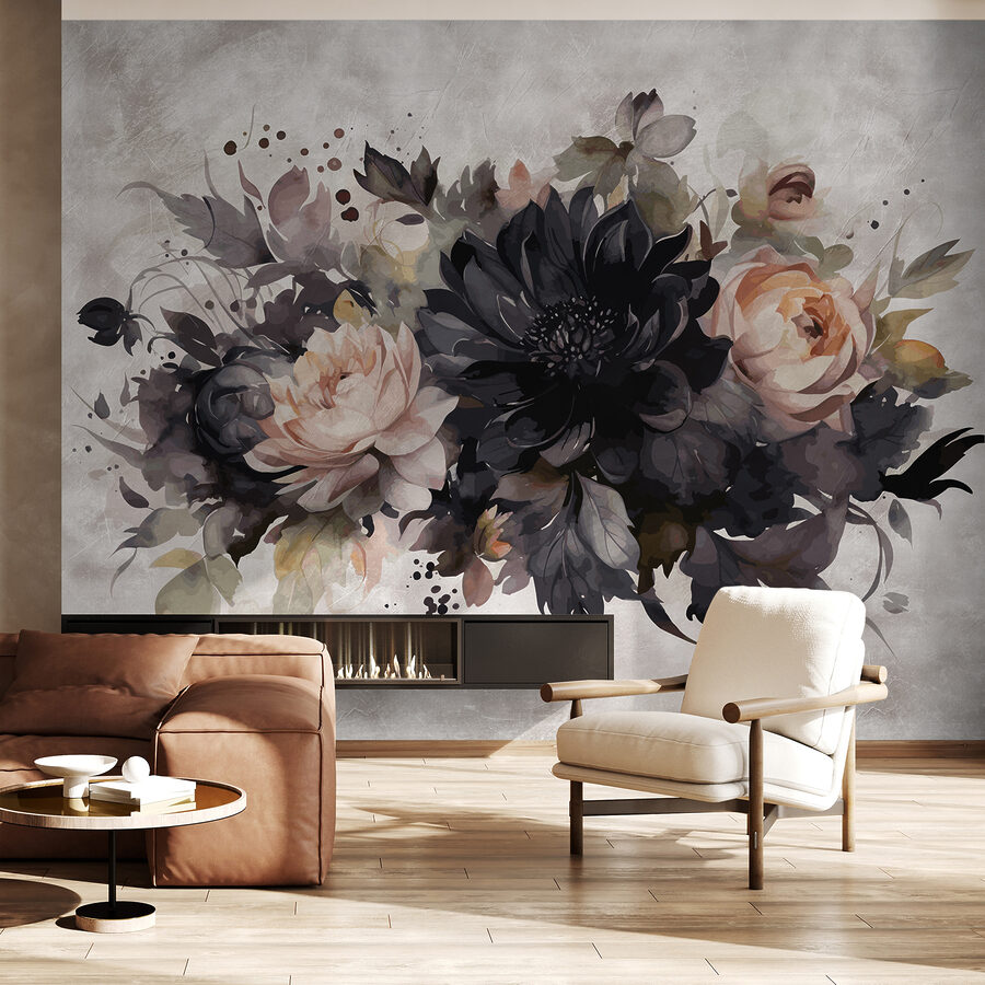 Pintura de flores y hojas