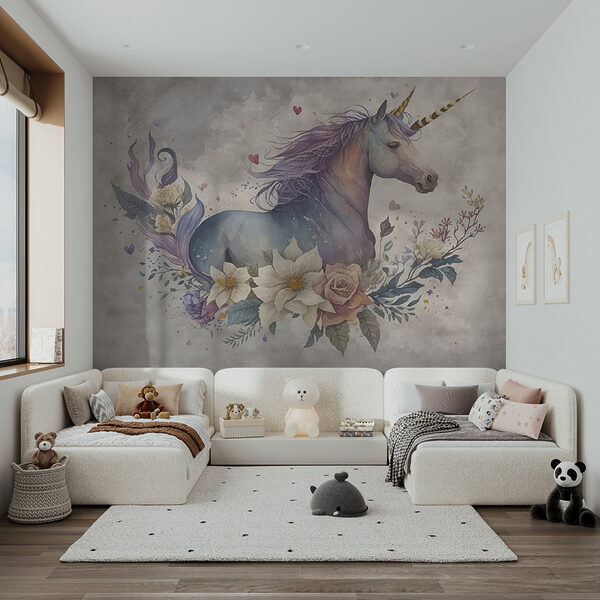 Un unicornio con flores y hojas Un unicornio con flores y hojas