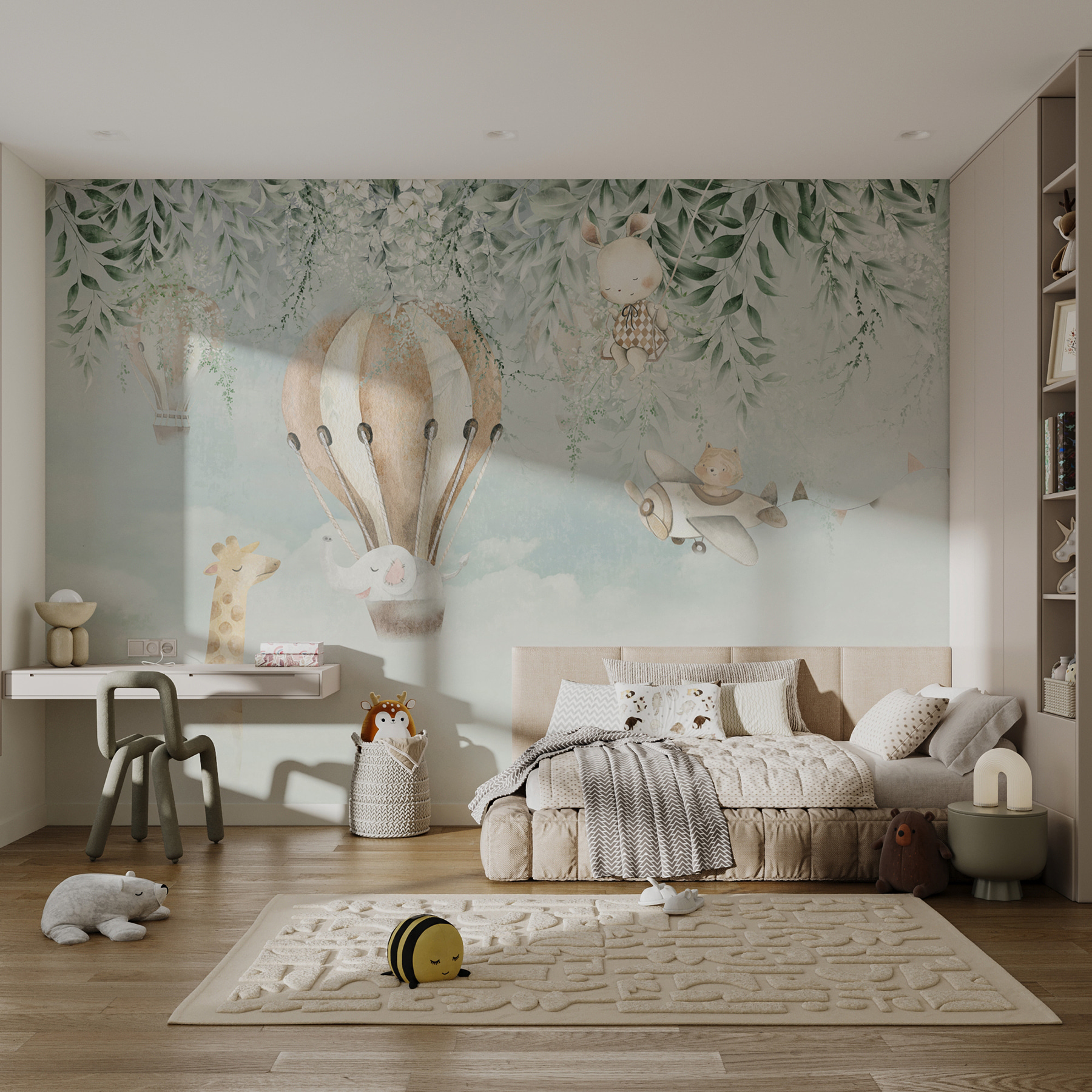 Painting of animals flying in the sky