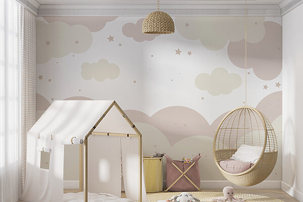 Nubes y estrellas rosas y blancas Nubes y estrellas rosas y blancas