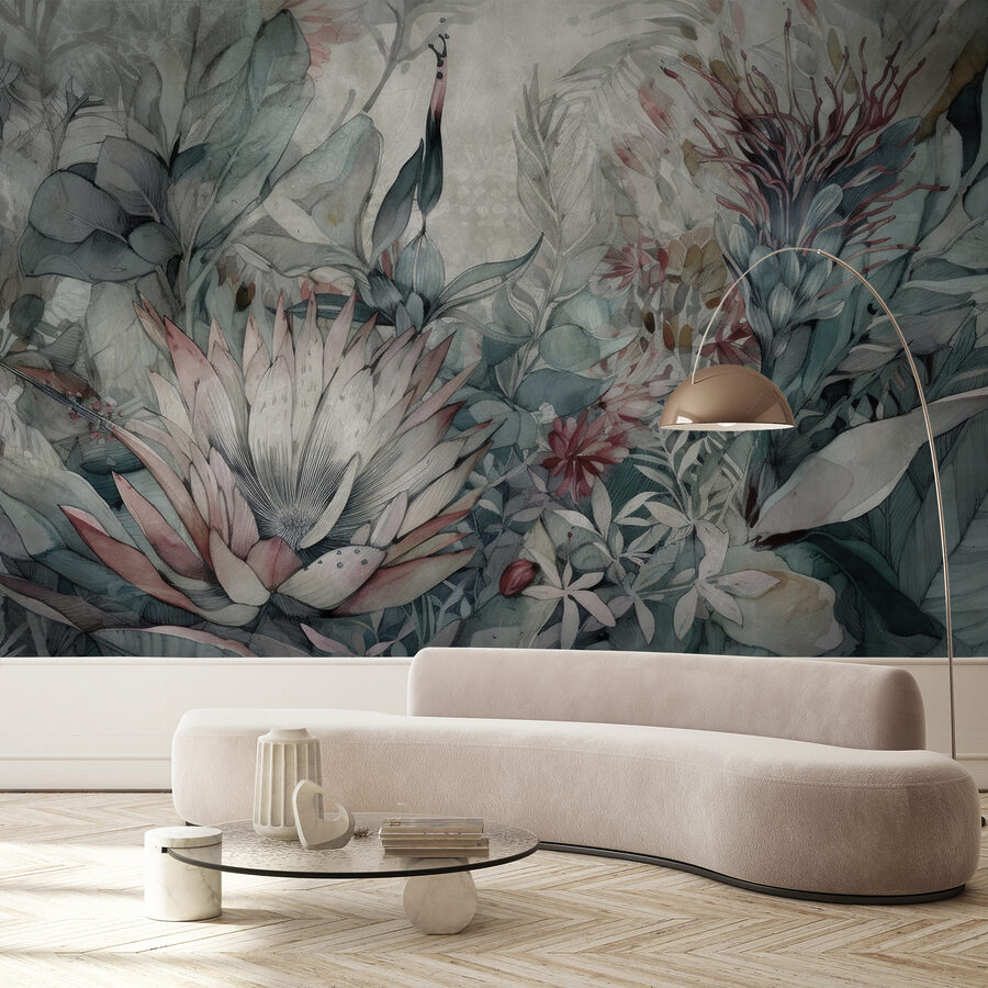 Pintura de flores y hojas