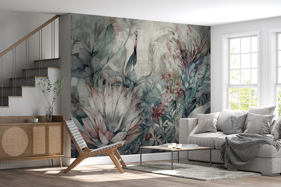 Pintura de flores y hojas