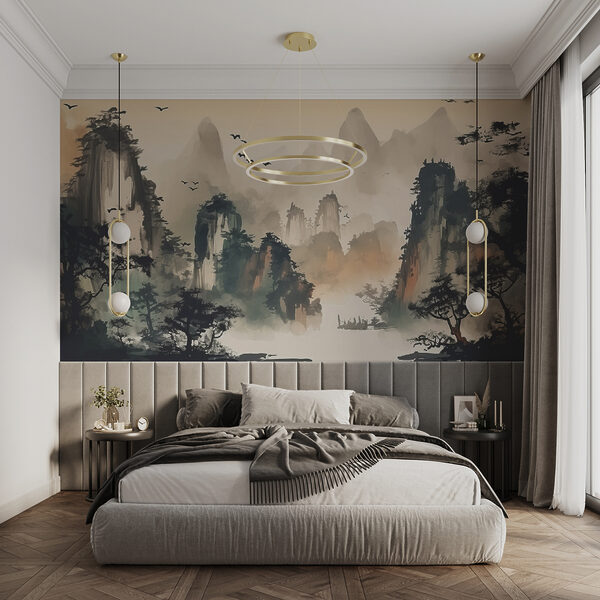 Painting of mountains and trees