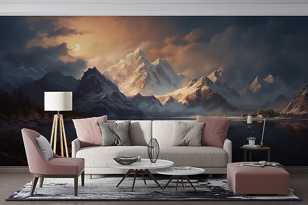 Mountain range with a body of water Mountain range with a body of water