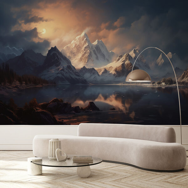 Mountain range with a body of water Mountain range with a body of water