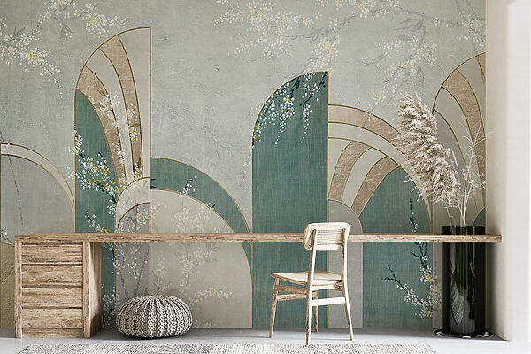 Papel pintado con flores y arcos Papel pintado con flores y arcos