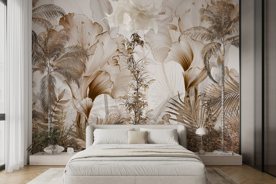 Papel pintado con flores y plantas