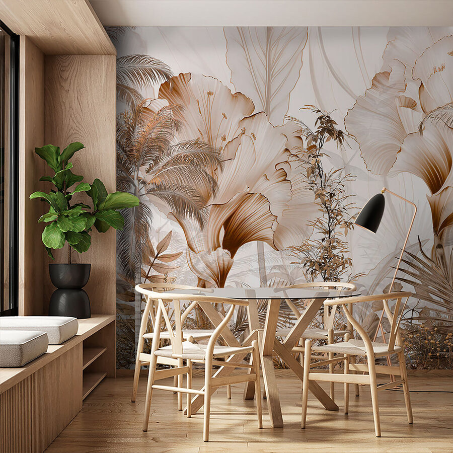 Papel pintado con flores y plantas