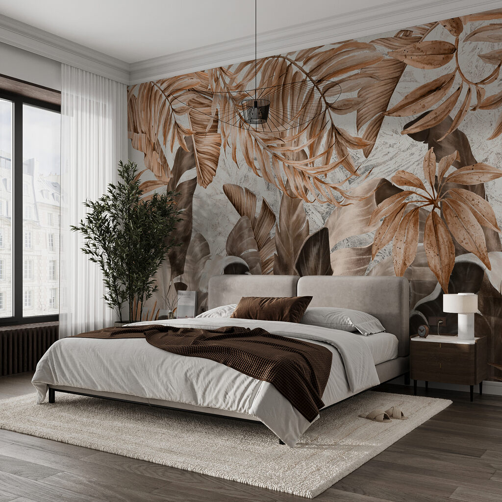 Tropical leaves in earthy tones