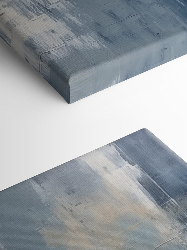 A painting of a blue and white wall