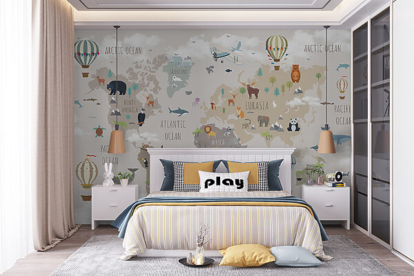 Mapa del mundo con animales y aves Mapa del mundo con animales y aves