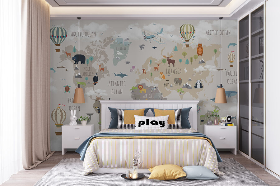 Mapa del mundo con animales y aves Mapa del mundo con animales y aves