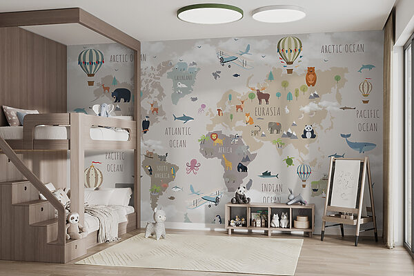 Mapa del mundo con animales y aves Mapa del mundo con animales y aves