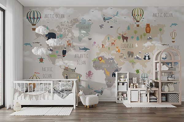 Mapa del mundo con animales y aves Mapa del mundo con animales y aves