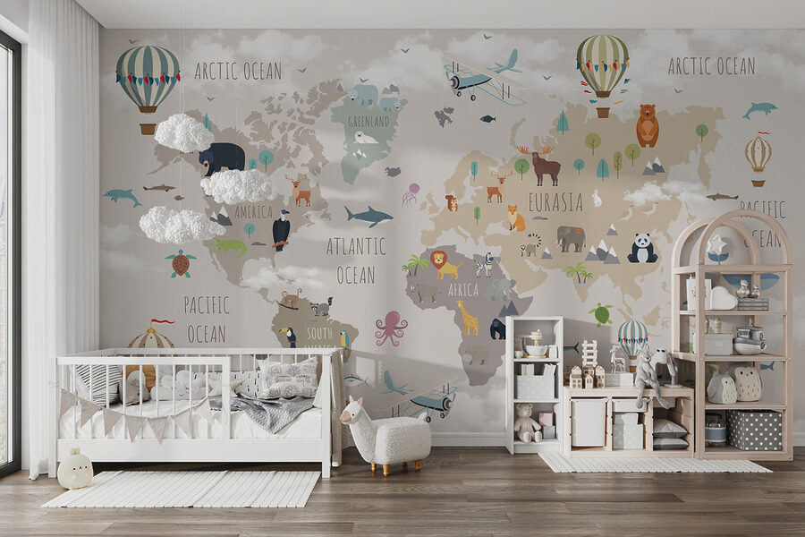 Mapa del mundo con animales y aves Mapa del mundo con animales y aves