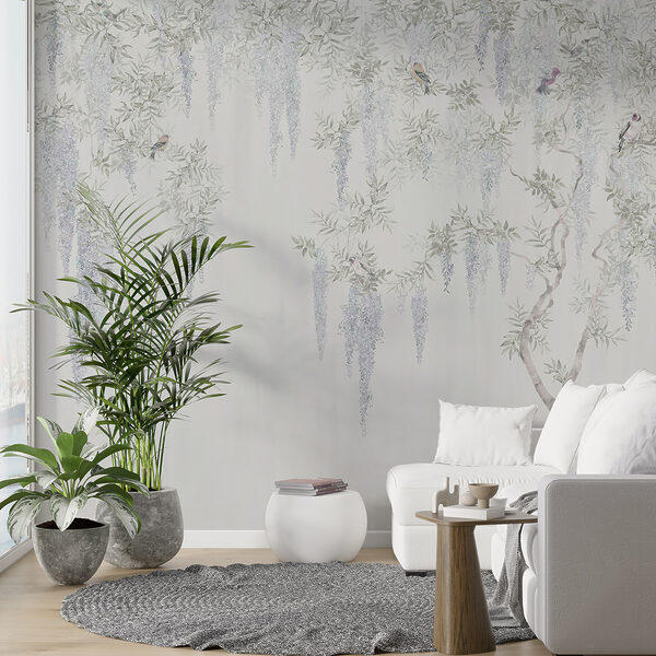 Papel pintado con flores y pájaros Papel pintado con flores y pájaros
