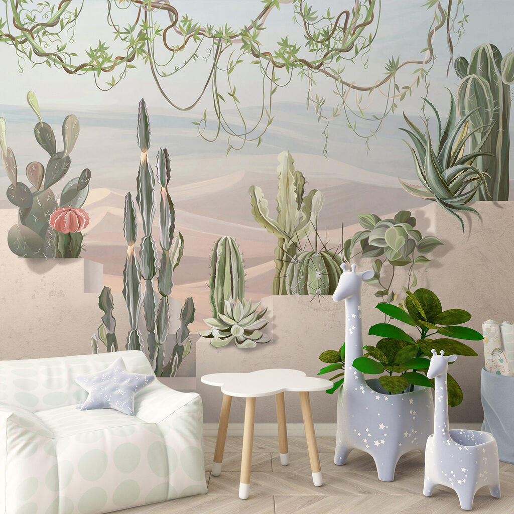 Wall mural of cacti and succulents