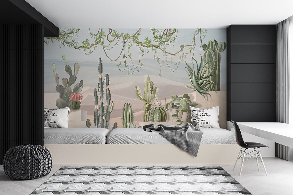 Wall mural of cacti and succulents
