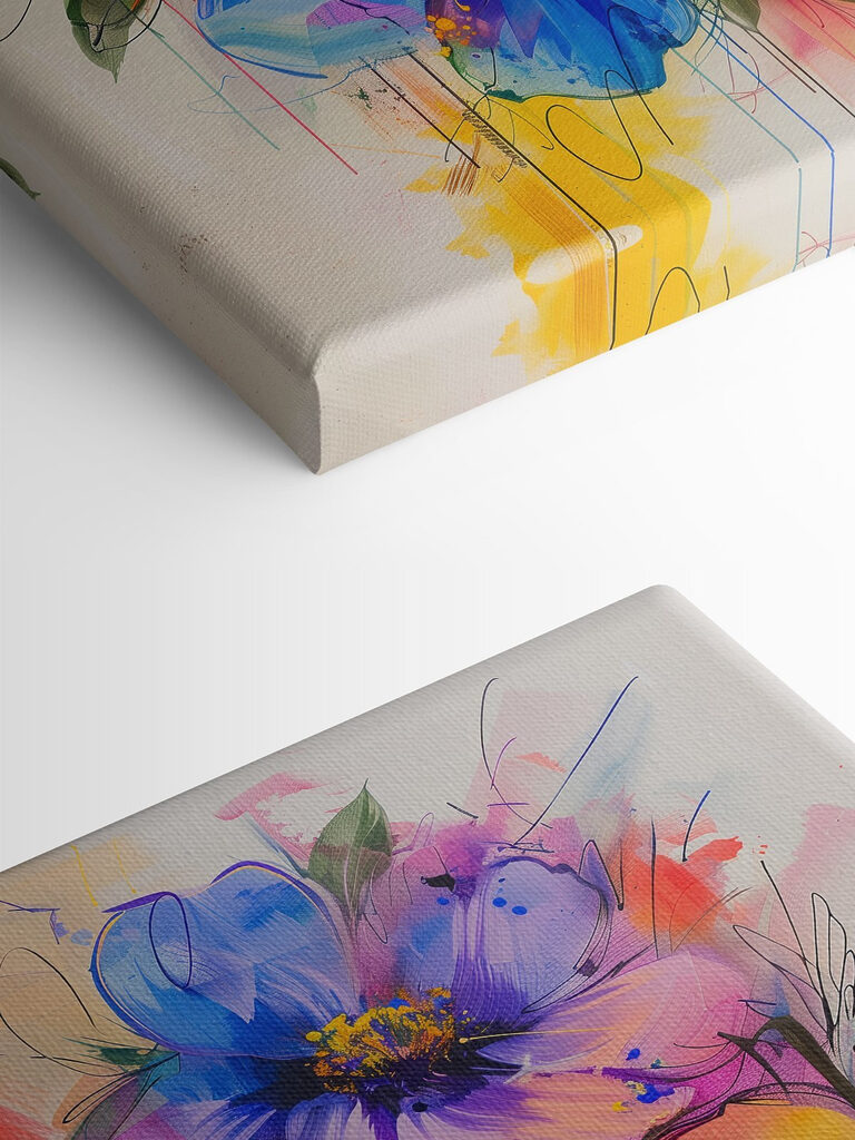 Painting of flowers on a white surface Painting of flowers on a white surface