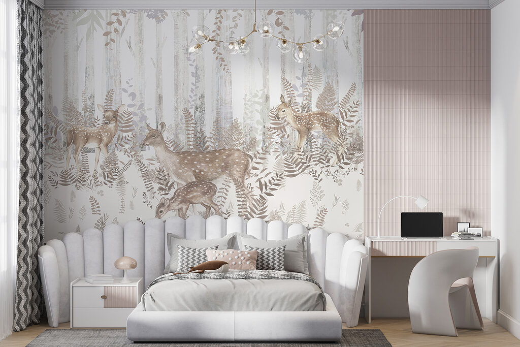 A group of deer in a forest A group of deer in a forest