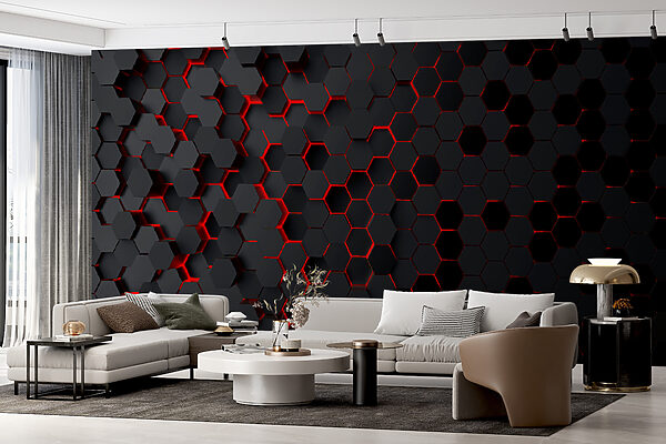 A black hexagons with red light