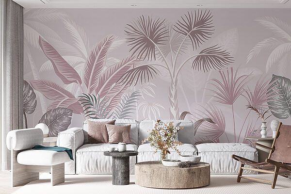 Follaje tropical en suaves tonos pastel. Follaje tropical en suaves tonos pastel.