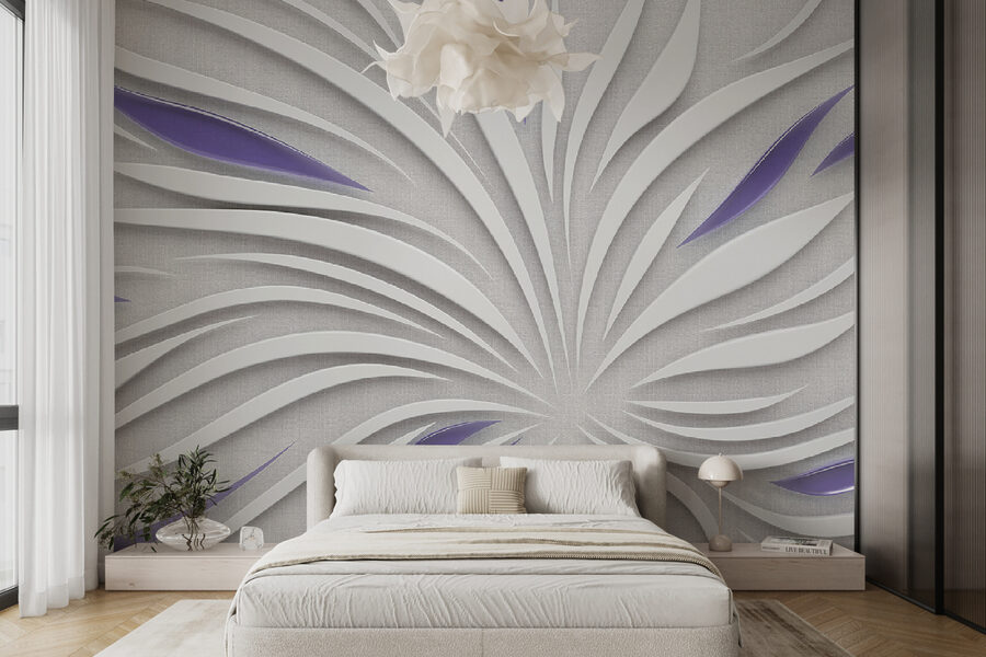Un remolino blanco y morado en una pared Un remolino blanco y morado en una pared