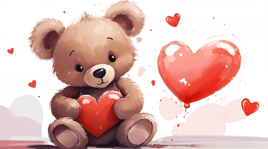 Osito de peluche con un corazón en la mano