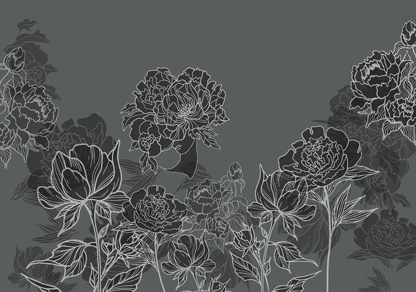 Grupo de flores sobre fondo gris Grupo de flores sobre fondo gris
