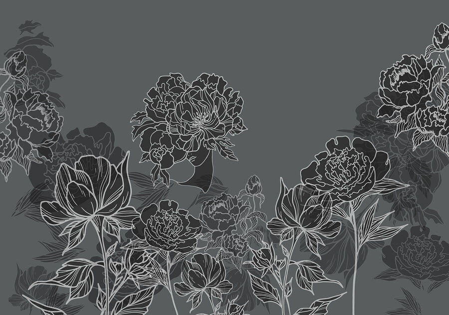 Grupo de flores sobre fondo gris