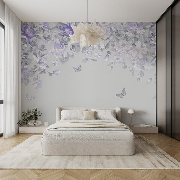 Un diseño floral con mariposas Un diseño floral con mariposas